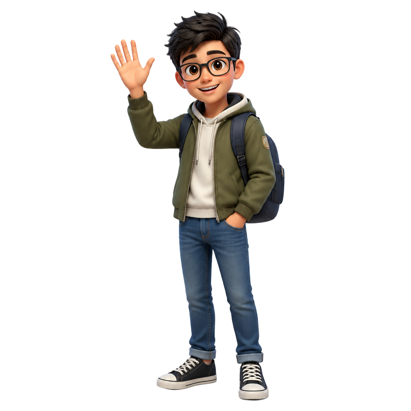 Theo, a Hoja AI study buddy, waving goodbye