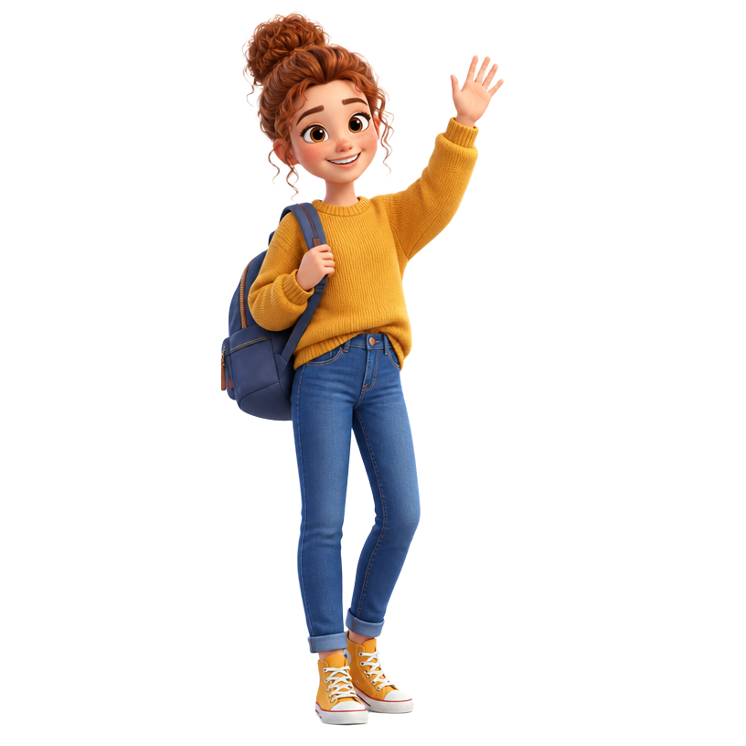 Maya, a Hoja AI study buddy, waving goodbye