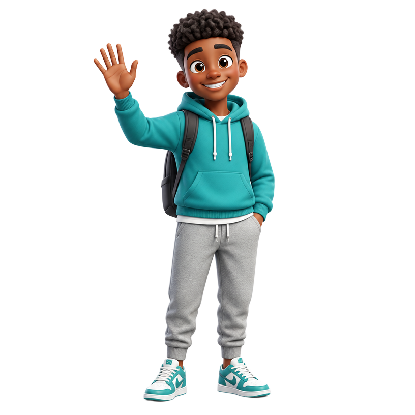 Jamal, a Hoja AI study buddy, waving goodbye
