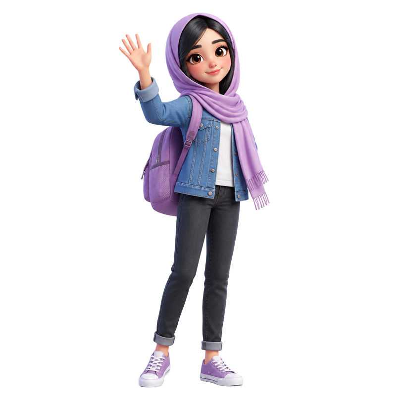 Amina, a Hoja AI study buddy, waving goodbye